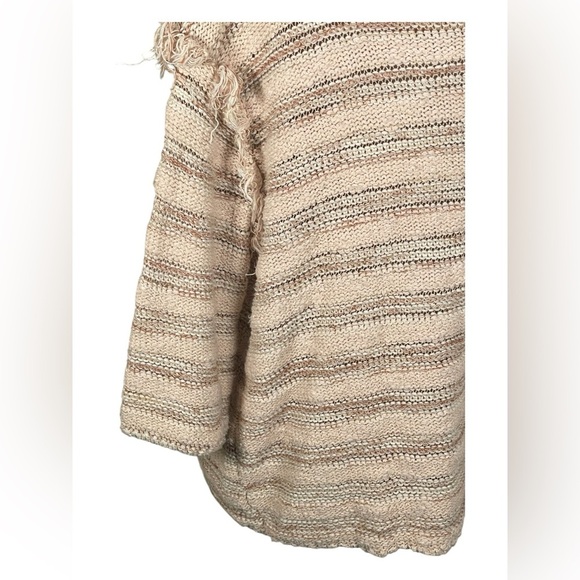FREE PEOPLE SPELLS TROUBLE BROWN & BEIGE DISTRESSED RAW SWEATER - Picture 6 of 12